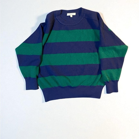 Madewell Hayes Stripe Merino Wool Sweater Small Navy Green Crewneck Relaxed Fit - Picture 4 of 8